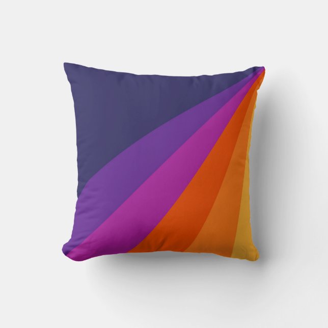 Purple and orange diagonal retro stripes throw pillow (Front)