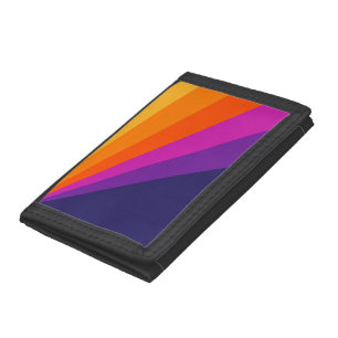 Purple and orange diagonal retro stripes tri-fold wallet