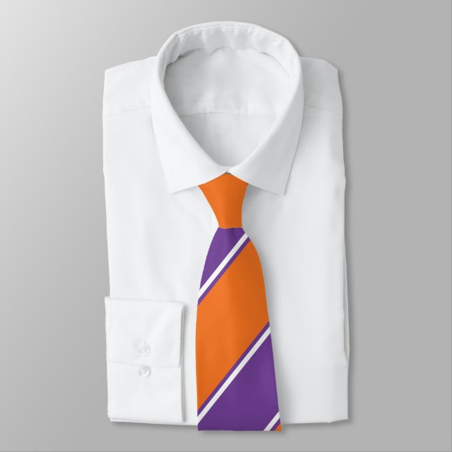 Purple and Orange Diagonally-Striped Tie (Tied)