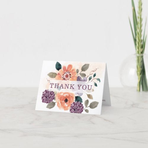 Purple and Orange Fall Floral Autumn Wedding Thank You Card