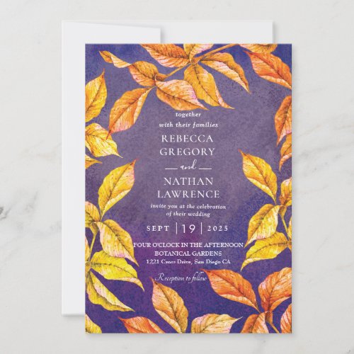 purple and orange fall wedding invitations
