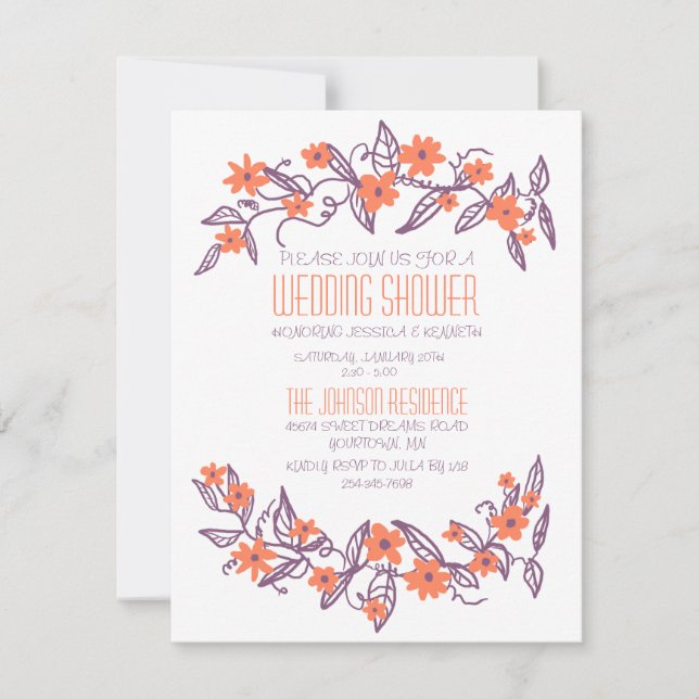 Purple and Orange Floral Banners Wedding Shower Invitation (Front)