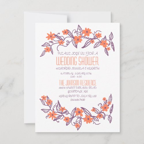 Purple and Orange Floral Banners Wedding Shower Personalized Invite