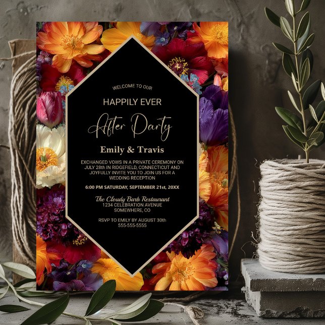 Purple and Orange Floral Black Wedding After Party Invitation (Creator Uploaded)