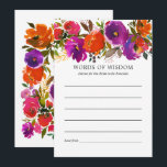 Purple and Orange Floral Bridal Shower Advice Card<br><div class="desc">Add a meaningful and memorable touch to your bridal shower with this vibrant purple and orange floral “Words of Wisdom” advice card. Designed with bold watercolor blooms in rich violet, magenta, and warm orange tones, this elegant card invites guests to share heartfelt advice, wishes, and memories for the bride-to-be. Perfect...</div>