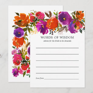 Purple and Orange Floral Bridal Shower Advice Card