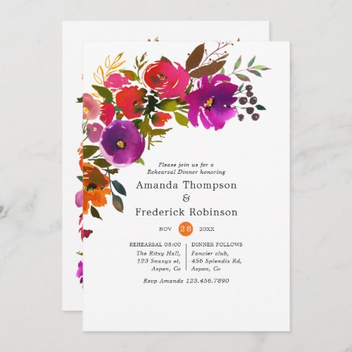 Purple and Orange Floral Rehearsal Dinner Invitation