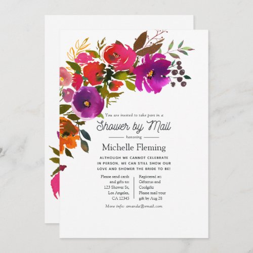 Purple and Orange Floral Shower by Mail Invitation