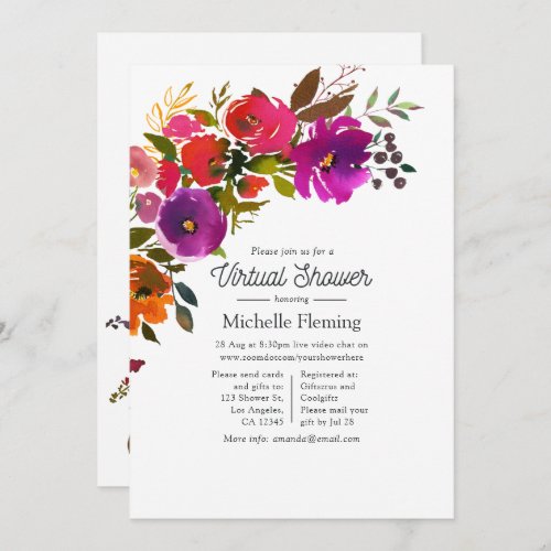 Purple and Orange Floral Virtual Shower Invitation