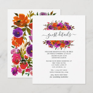 Purple and Orange Floral Wedding Guest Details Enclosure Card