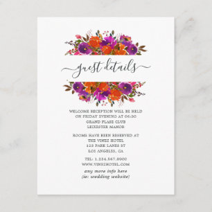 Purple and Orange Floral Wedding Guest Details Enclosure Card