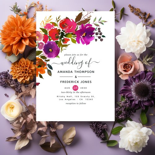 Purple and Orange Floral Wedding Invitation