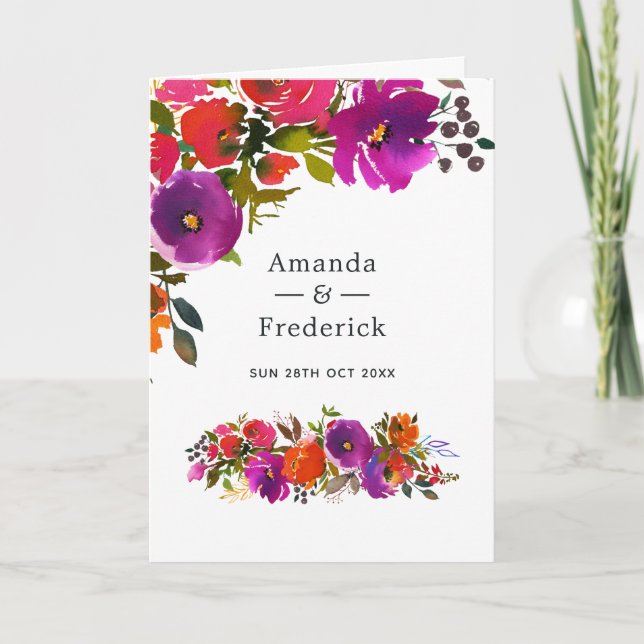 Purple and Orange Floral Wedding Program (Front)