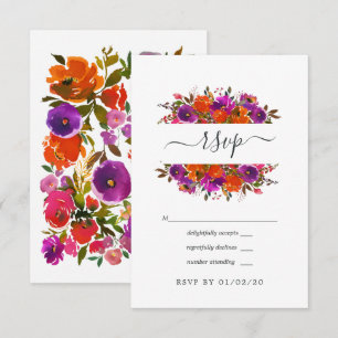 Purple and Orange Floral Wedding RSVP Card