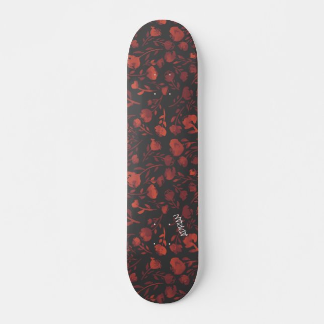 Purple and Orange Flower on Gray & Name or Text Skateboard (Front)