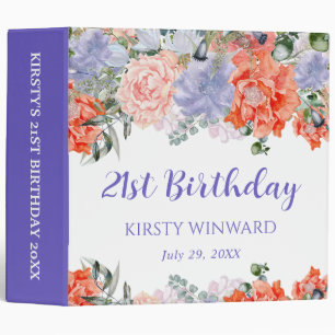 Purple and Orange Flowers Birthday Photo Album 3 Ring Binder