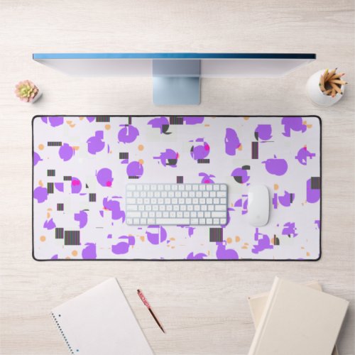 Purple and orange glitch dots  desk mat