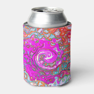 Purple and Orange Groovy Abstract Retro Swirl Can Cooler