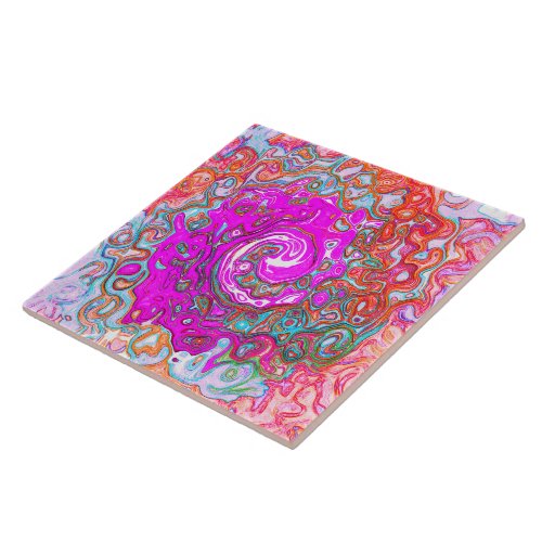 Purple and Orange Groovy Abstract Retro Swirl Ceramic Tile
