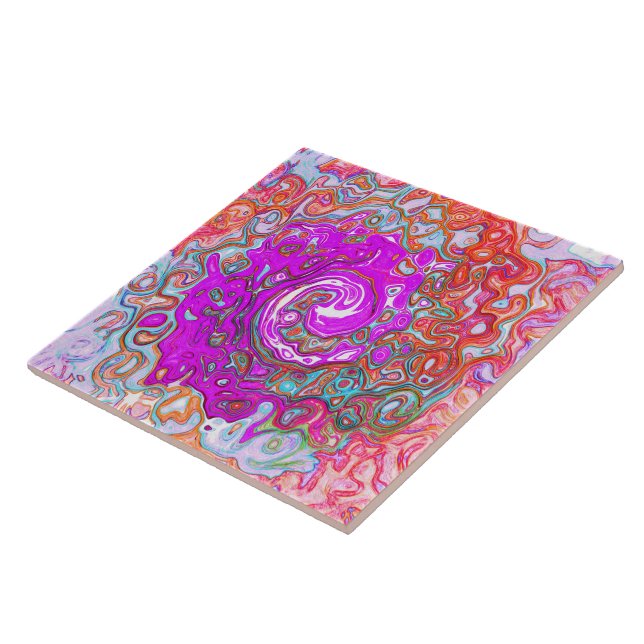 Purple and Orange Groovy Abstract Retro Swirl Ceramic Tile (Side)
