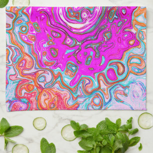 Purple and Orange Groovy Abstract Retro Swirl Kitchen Towel