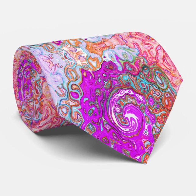 Purple and Orange Groovy Abstract Retro Swirl Neck Tie (Rolled)