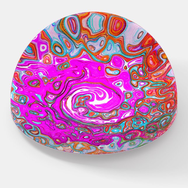 Purple and Orange Groovy Abstract Retro Swirl Paperweight (Angled)