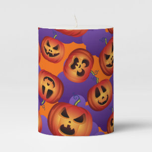 PURPLE AND ORANGE HALLOWEEN PUMPKINS PILLAR CANDLE