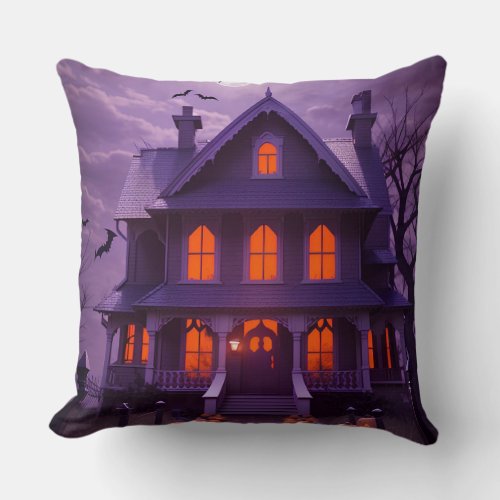 Purple and Orange Halloween Throw Pillow