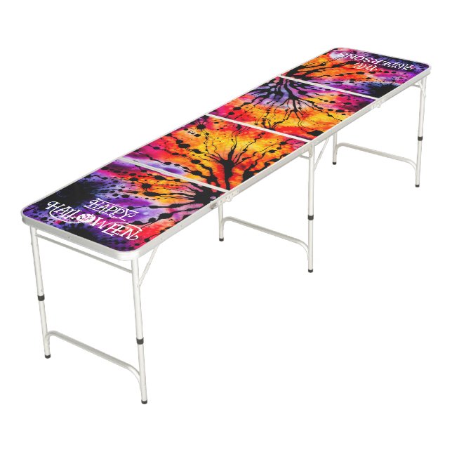Purple and Orange Halloween Tie Dye Beer Pong Table (Angled)