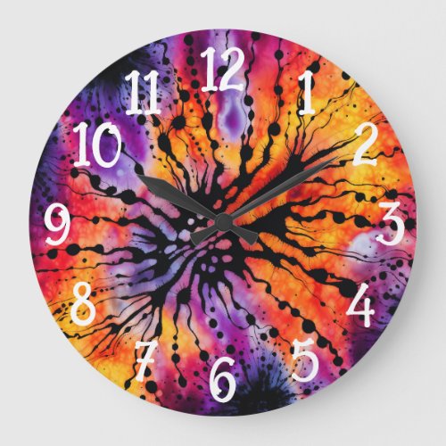 Purple and Orange Halloween Tie Dye Large Clock