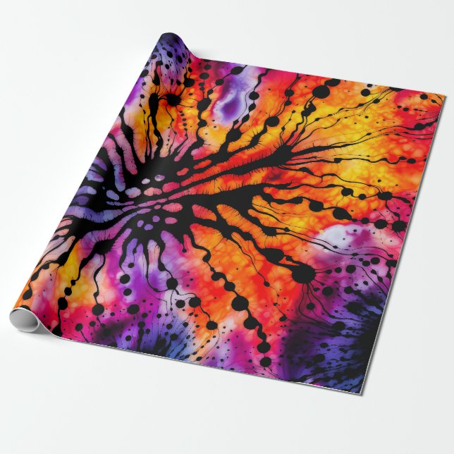 Purple and Orange Halloween Tie Dye Wrapping Paper (Unrolled)