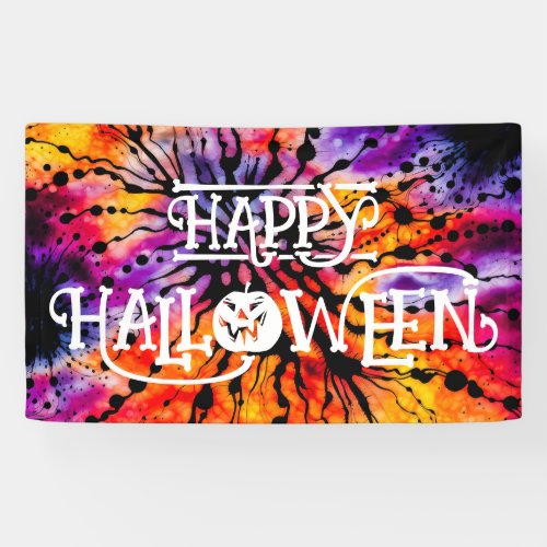 Purple and Orange Happy Halloween Tie Dye Banner