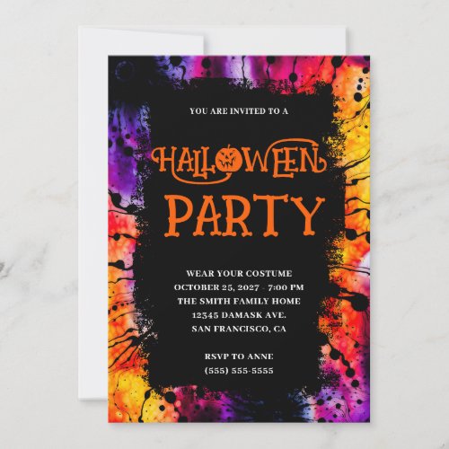 Purple and Orange Happy Halloween Tie Dye Invitation