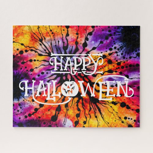 Purple and Orange Happy Halloween Tie Dye Jigsaw Puzzle