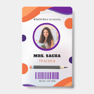 Purple and Orange Modern Teacher Portrait Company Badge