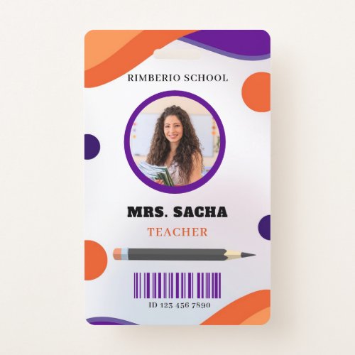 Purple and Orange Modern Teacher Portrait Company  Badge