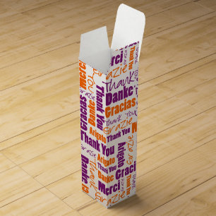 Purple and Orange Multilingual Word Cloud Wine Box