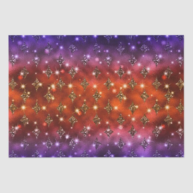 Purple and Orange Ombre Glitter Celestial Pattern Tissue Paper (Front)