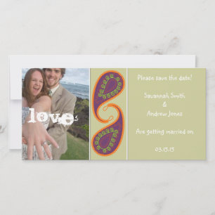 Purple and Orange Paisley Save the Date Your Photo