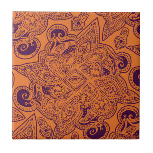 Purple and Orange Persian Mandala Star Pattern Tile