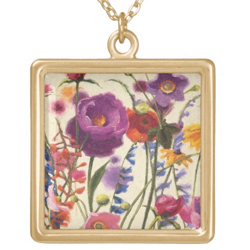 Purple and Orange Poppy Melody Gold Plated Necklace