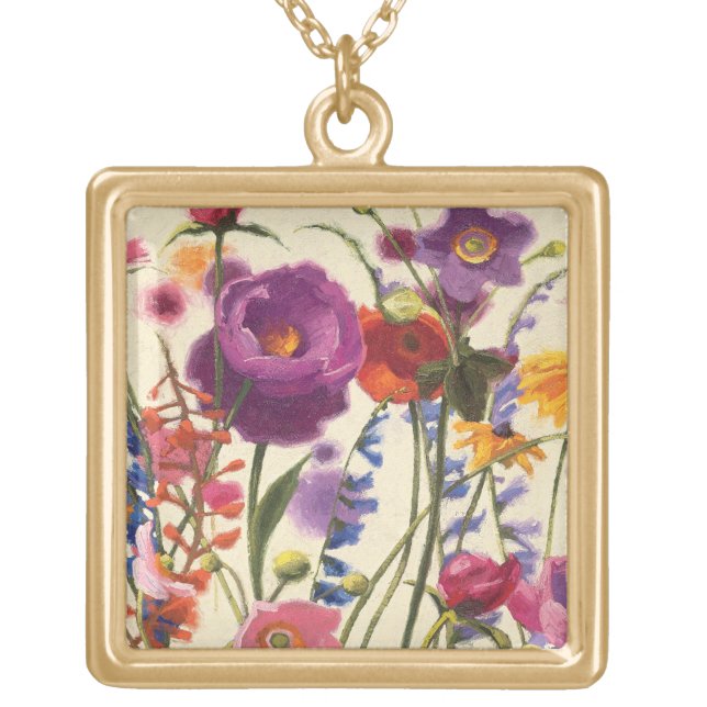 Purple and Orange Poppy Melody Gold Plated Necklace (Front)