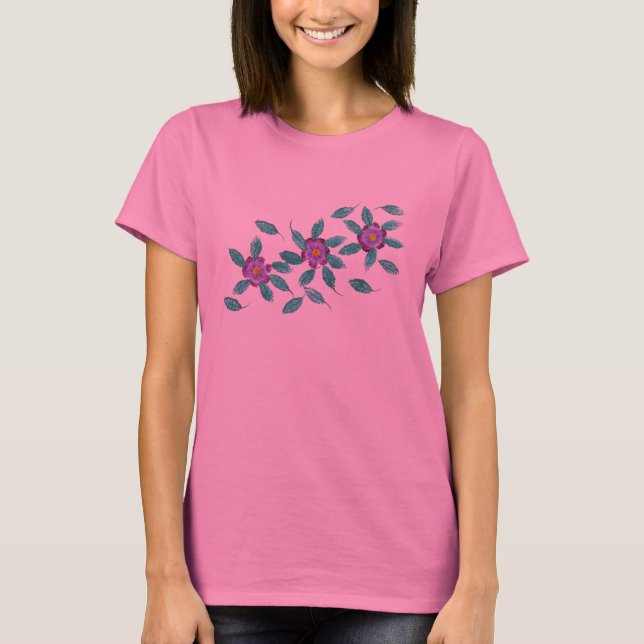 Purple and Orange Primrose Flowers Tshirts (Front)