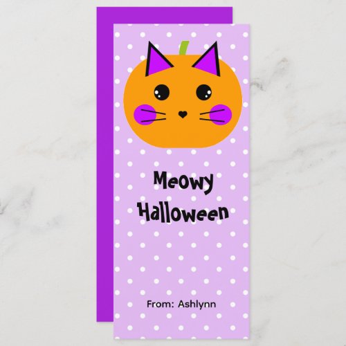 Purple and Orange Pumpkin Cat Halloween Bookmark