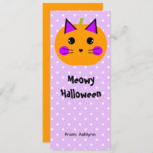 Purple and Orange Pumpkin Cat Halloween Bookmark