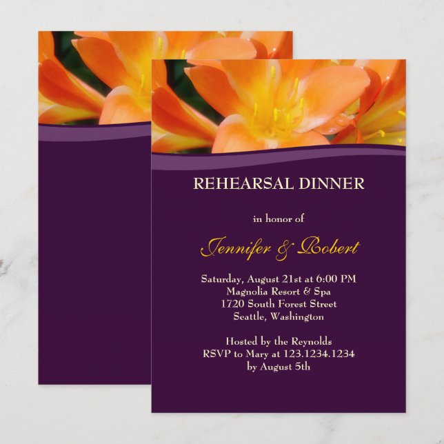 Purple and Orange Rehearsal Dinner Party Invitation (Front/Back)