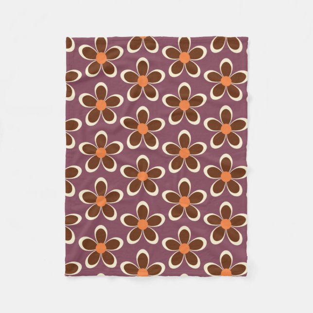Purple and Orange Retro Flower Pattern  Fleece Blanket (Front)