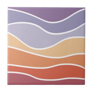Purple and orange retro style waves ceramic tile