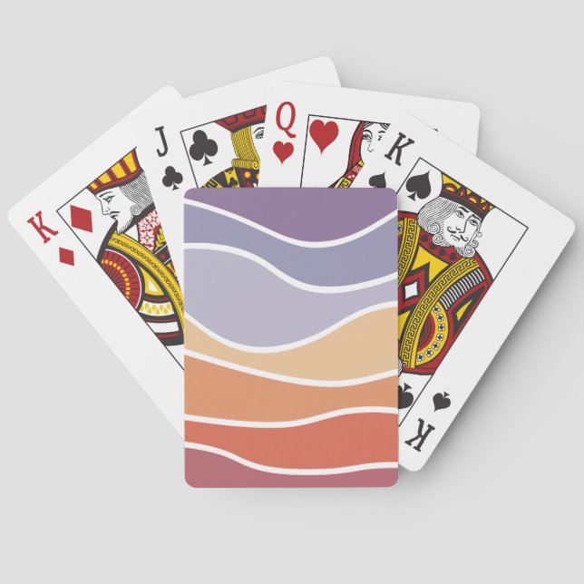 Purple and orange retro style waves poker cards (Back)